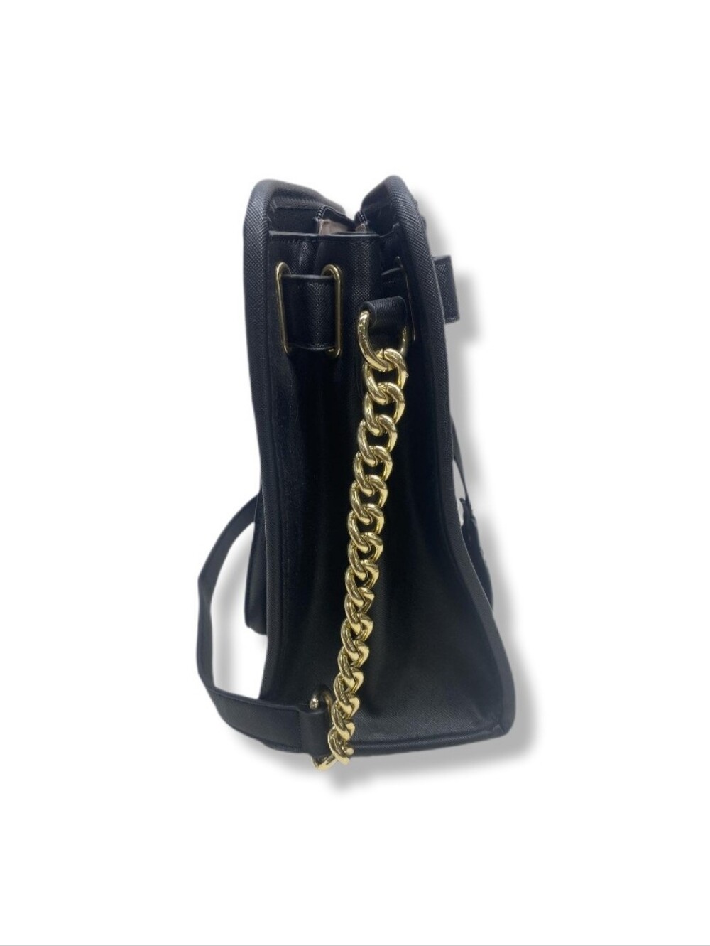 Dasein Structured Two-Tone Black/Grey Satchel with Gold Accent Hardware - Picture 4 of 7
